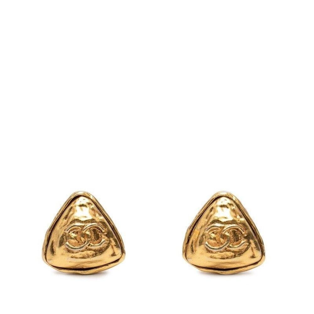 Chanel CC Logo Triangle Gold Plated Earrings